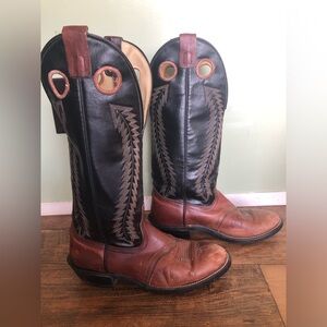 Laredo Mens Vtg Cowboy Boots Sz 9.5 D Tall Pull On Brown Black Western Shoe 8951